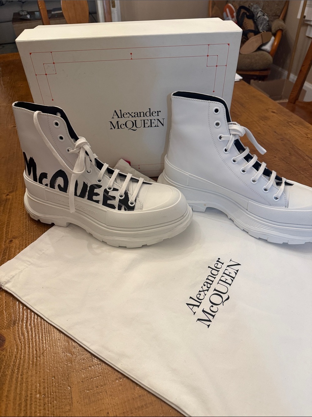 Alexander McQueen Tread Slick Graffiti Leather Boots White Black Men’s 45/US12